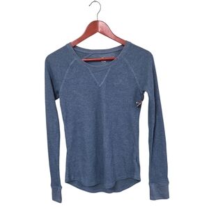BCG Athletic Blue Long Sleeve Waffle Knit Top New Womens Sz Small Metallic